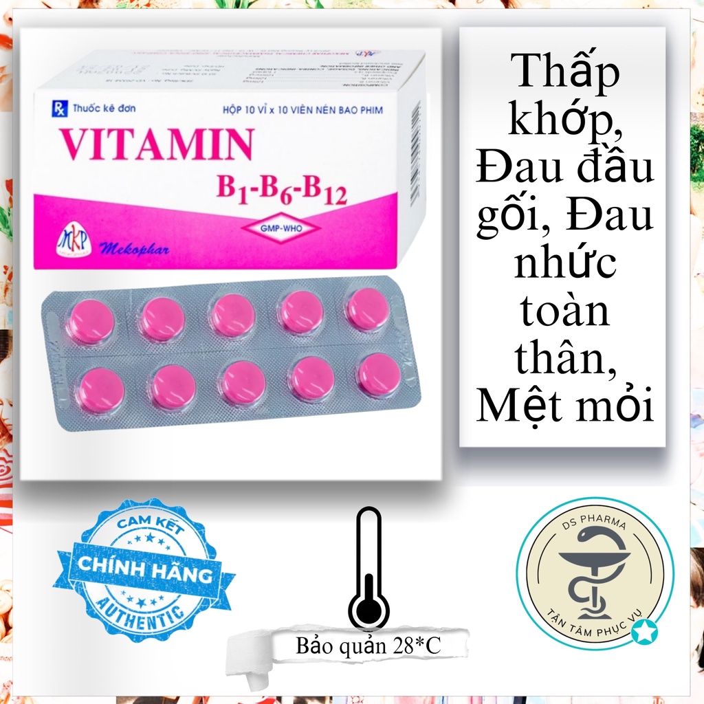 Viên uống Vitamin B1 B6 B12 Mekophar hỗ trợ thiếu hụt vitamin 3B (Hộp 10*10 viên)