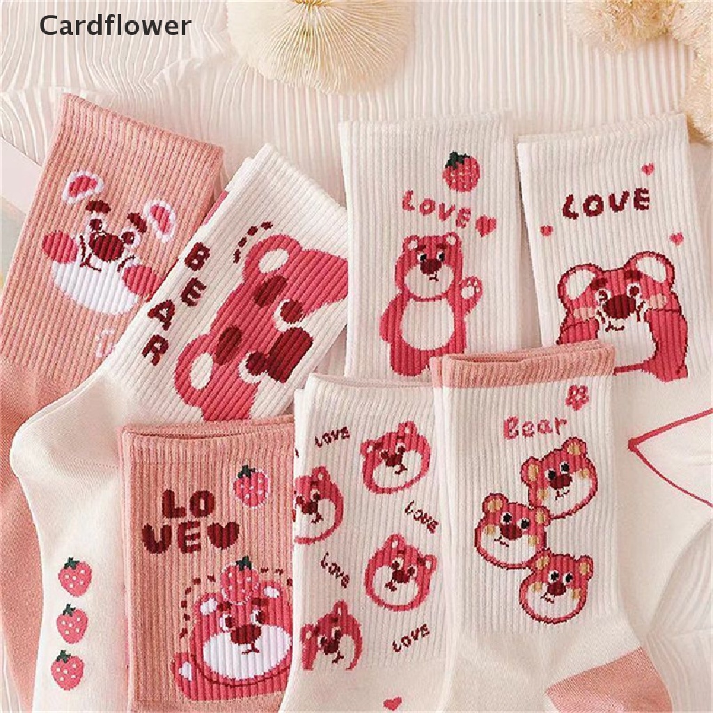 < Cardflower > Vớ Ống Lửng Họa Tiết Gấu Dâu Tây Hoạt Hình Phong Cách Hàn Quốc Dễ Thương Hợp Thời Trang