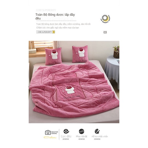 Bộ Chăn Gối Nhung Lông Cừu Hai Trong Một Đa Năng Dày Dặn Cho Văn Phòng / Xe Hơi