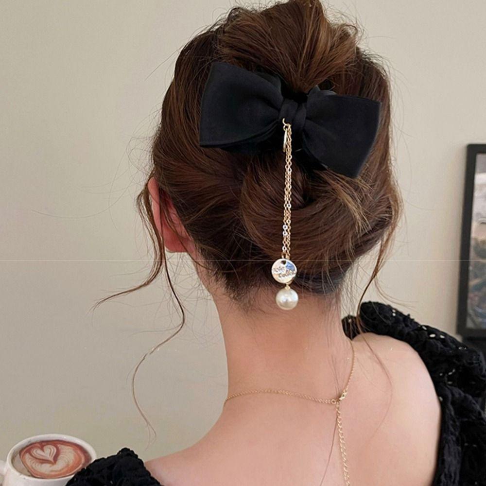 Kẹp Tóc Nơ Lớn Phong Cách Vintage Hàn Quốc Ngọt Ngào Cho Nữ