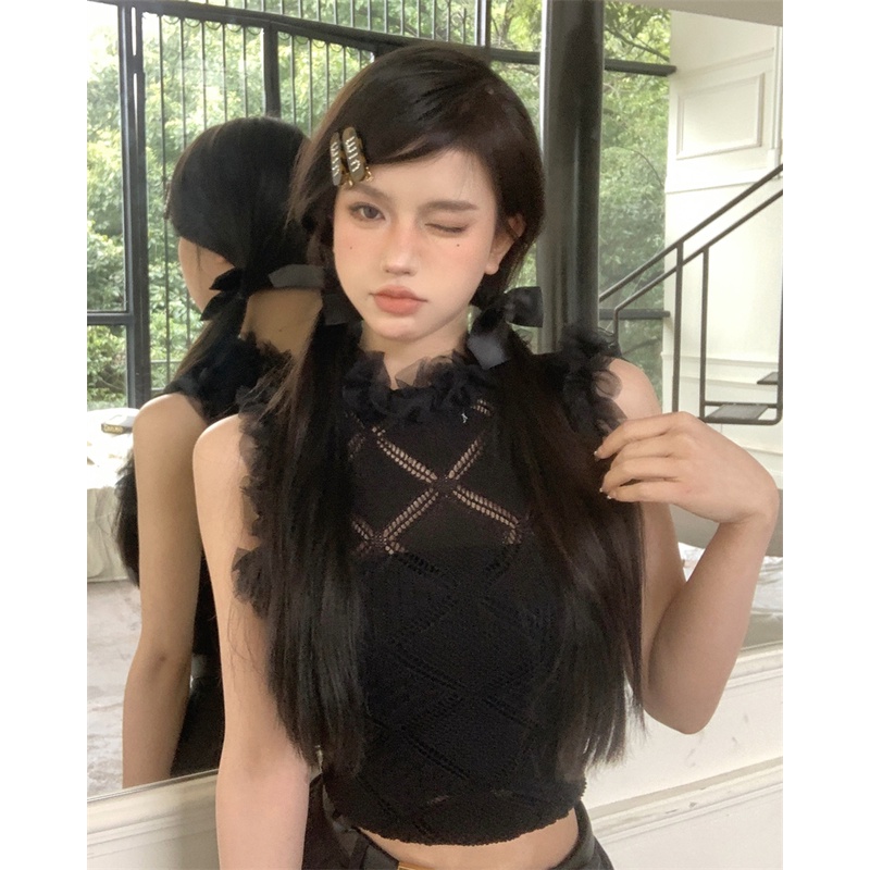 Áo Dệt Kim Sát Nách Dáng Ôm Phối Ren Thời Trang Mùa Hè Cho Nữ