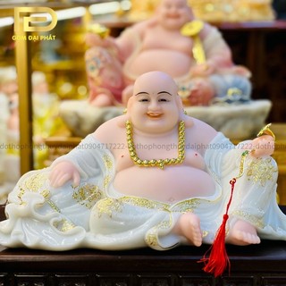 Tôn tượng Dilac đá trắng cao cấp, Tượng Di lặc đá Đài Loan kích thước 16in ngang 37cm