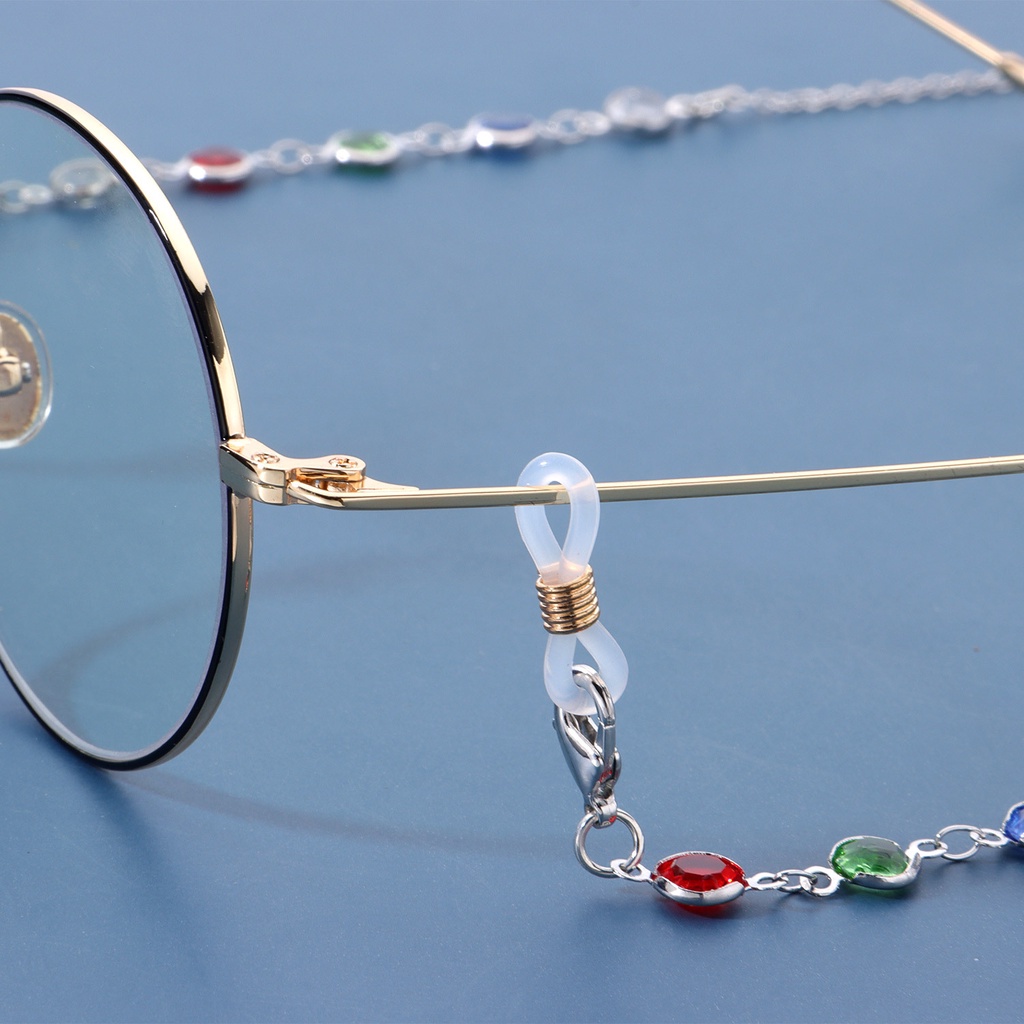 Set 2 Dây Đeo Mắt Kính Đính Đá Bằng Thép Màu Sắc Xinh Xắn