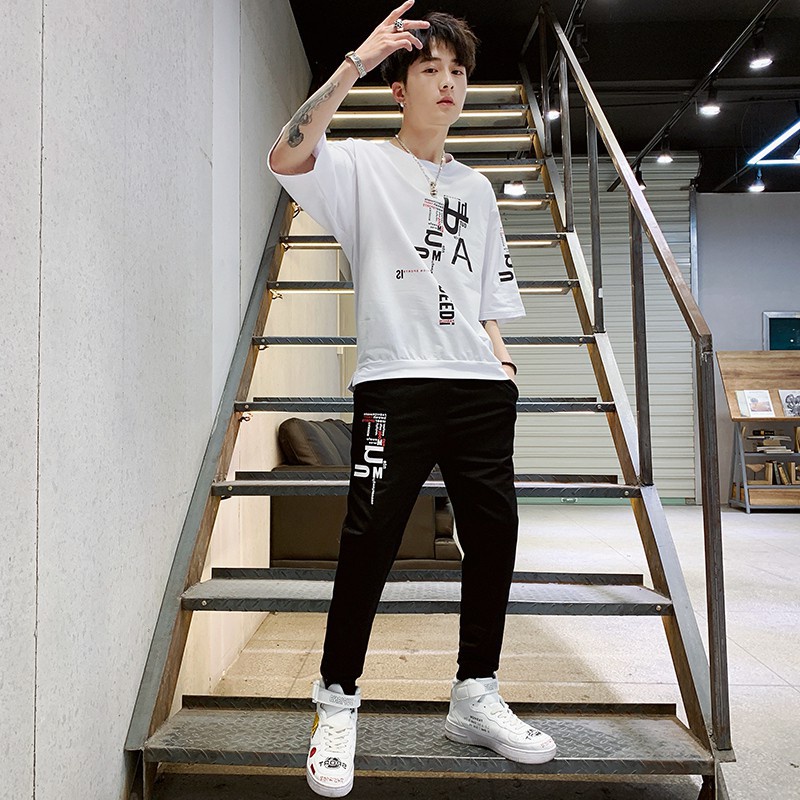 Bộ Quần Áo Thun Nam Ngắn Tay In Chữ Và Họa Tiết Trẻ Trung sozo SET NAM 9000046