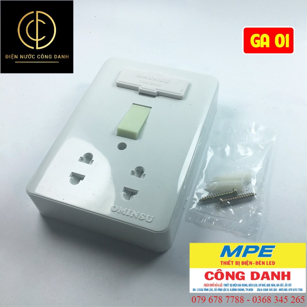 Bảng điện giả âm taplo giả âm thương hiệu OMINSU chịu tải 2500W có màng bảo vệ chống giật và nút  nhấn dạ quang