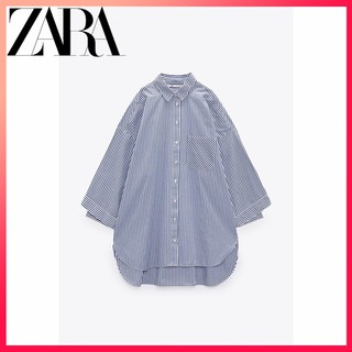 Zara áo sơ mi dáng rộng hoa văn kẻ sọc thời trang dành cho nữ