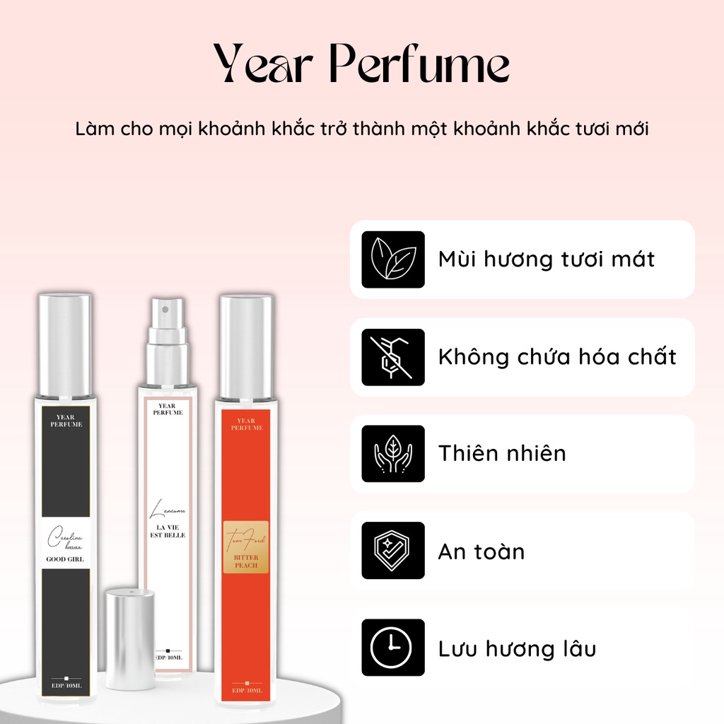 Tinh Dầu Nước Hoa Unisex Year Quyến Rũ Bí Ẩn, Ngọt Ngào Thơ Ngây Dạng Chai Xịt 10ML Lưu Hương Lâu