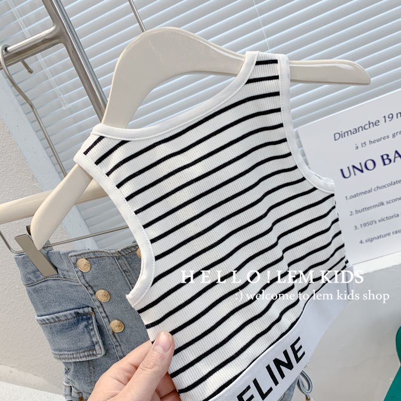 Áo Croptop Sát Nách Chất Liệu Cotton Kẻ Sọc Thời Trang Mùa Hè Cho Bé Gái