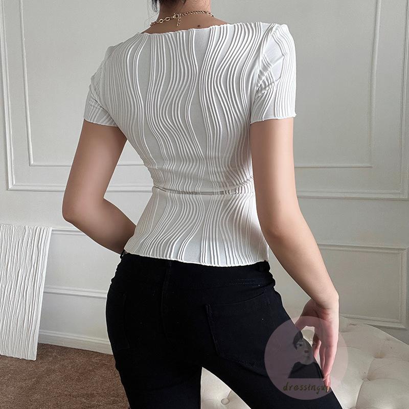 Áo Thun Tay Ngắn Dáng Ôm Thiết Kế Độc Đáo Cho Nữ