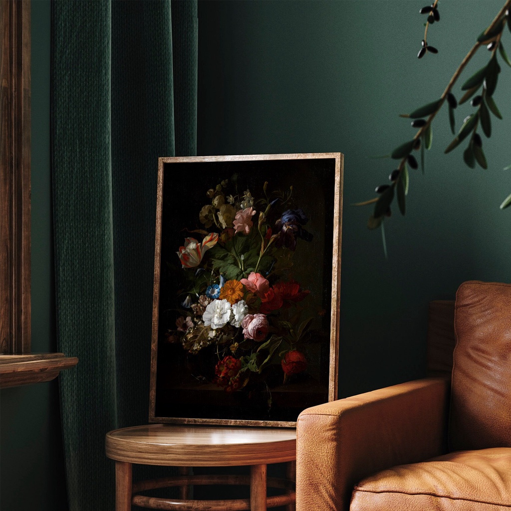 Tranh treo tường, Dark Floral Wall Art Art Moody Flower Painting Antique Victorian Wall Art  Vintage, tặng kèm đinh treo