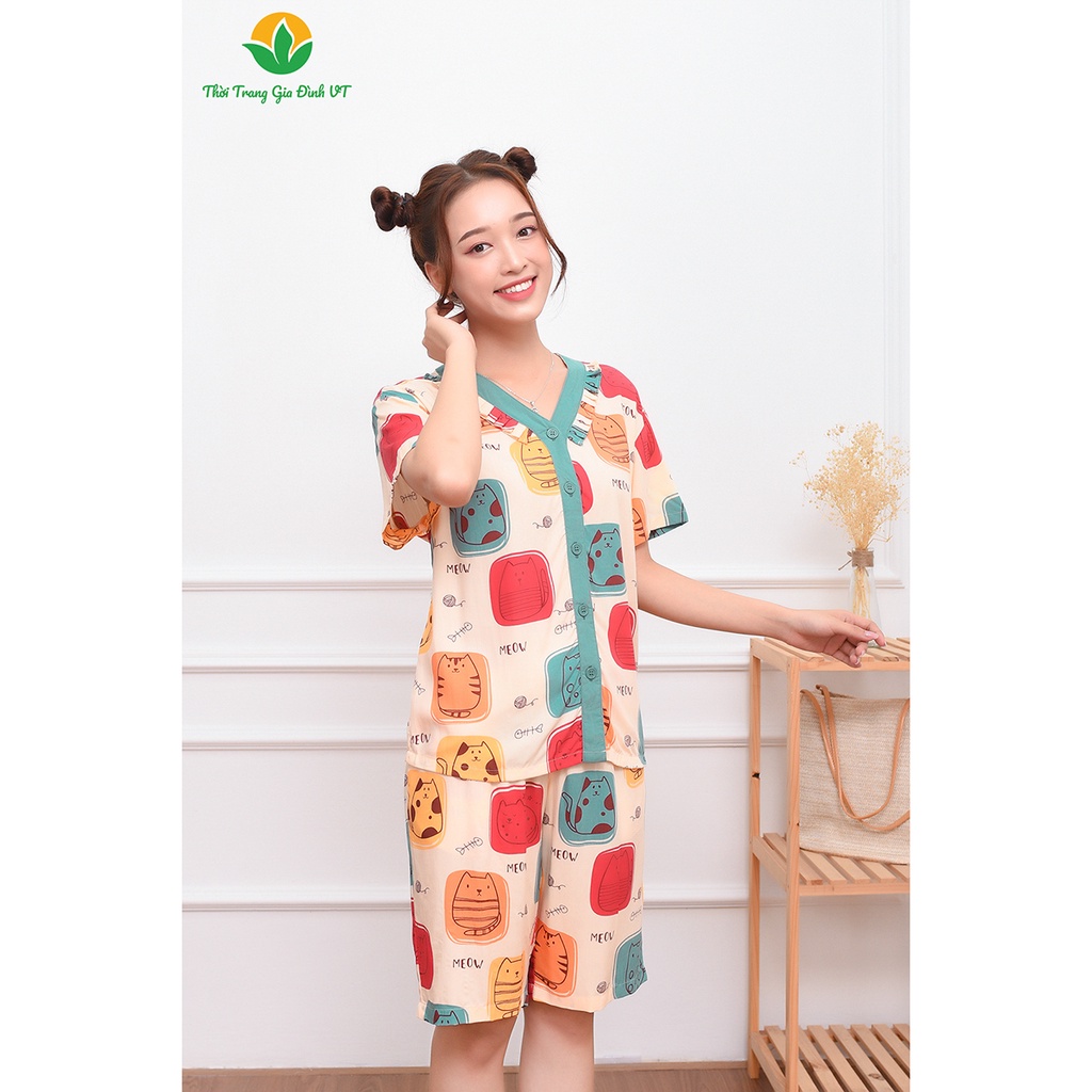 Đồ bộ mặc nhà nữ quần lửng, áo cộc tay mùa hè Việt Thắng, chất lanh tole - B06.2304