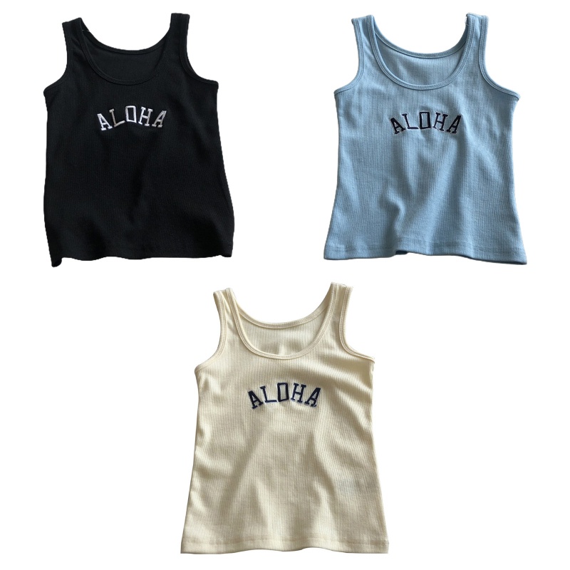 Áo Croptop Dệt Kim Sát Nách Dáng Ôm Thêu Chữ Phong Cách Harajuku Thời Trang Cho Nữ