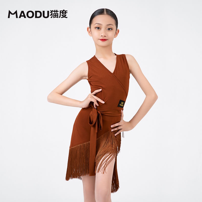 Đầm Khiêu Vũ Latin Không Tay Phối Tua Rua Thời Trang Dành Cho Bé Gái 3.24