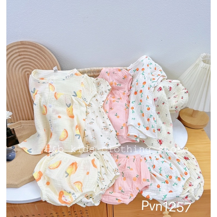 Bộ Xô Musline Cộc Tay Bé Gái 6-16kg Chất Mềm Mát Ren Phối Tay Bèo, Bộ Xô Mặc Hè Cho Bé - AN.KID