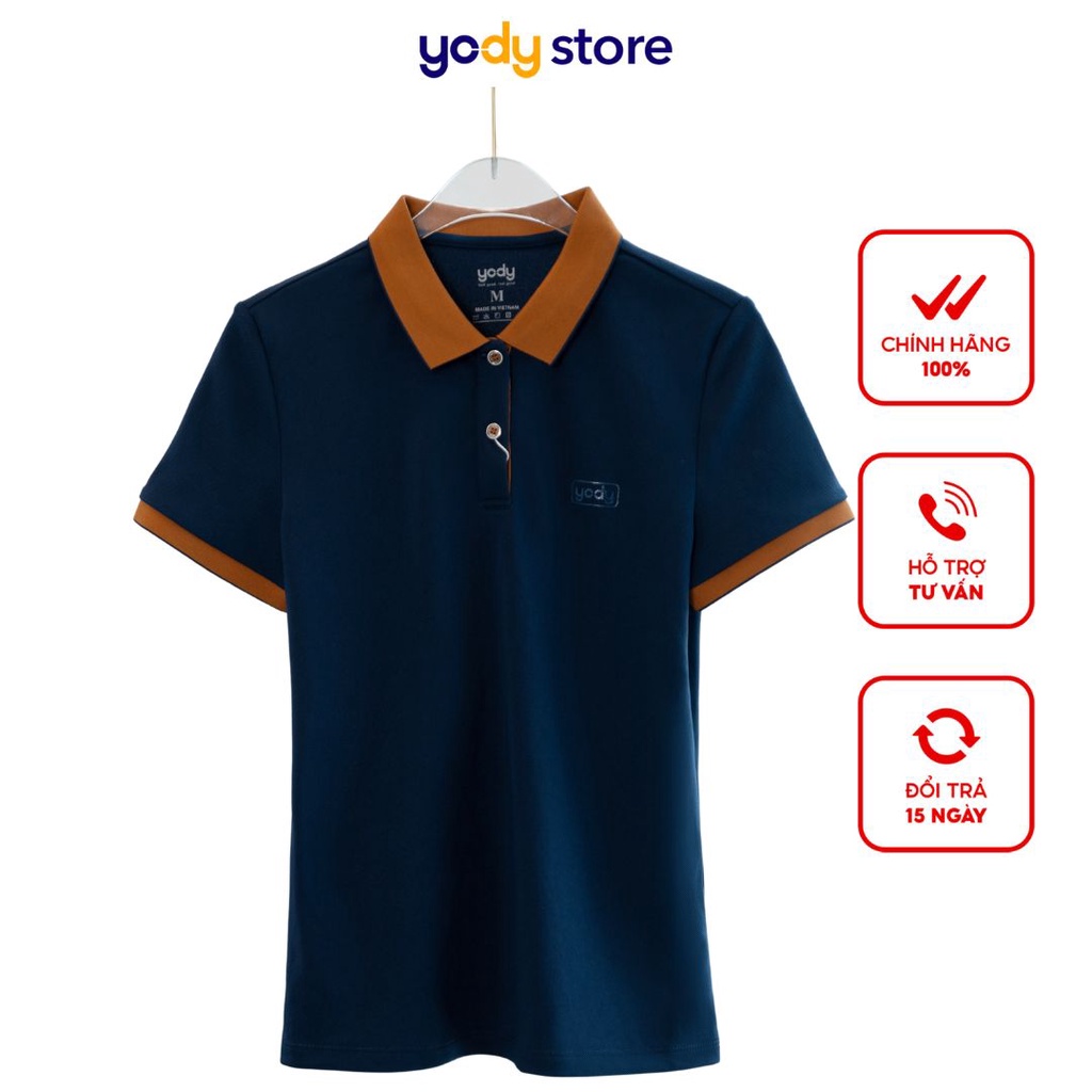 Áo polo YODY nữ chất liệu cafe phối nẹp kiểu dáng đơn giản trẻ trung thoáng mát chất liệu cao cấp APN3700