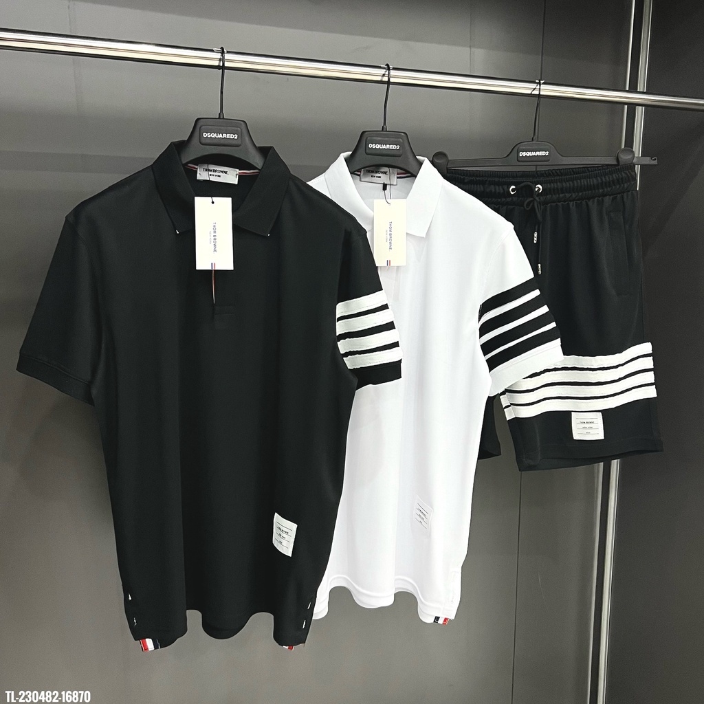 🔥Hot🔥Bộ Thom Browne áo polo sọc tay thiết kế hot trend Nam nữ New 2023