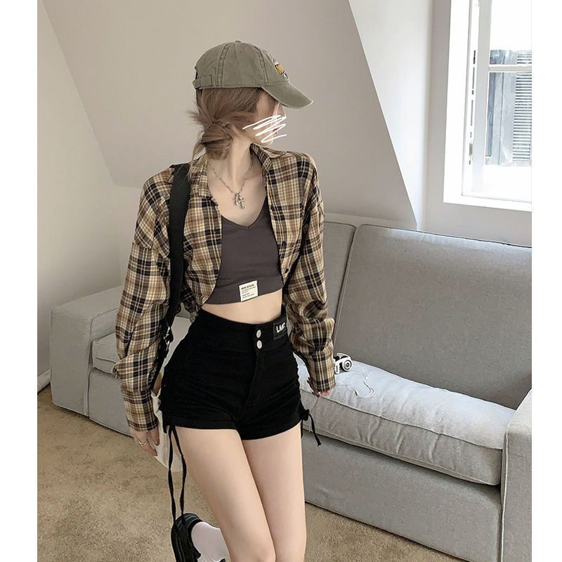 Bộ Áo Sơ Mi Chống Nắng + Áo Hai Dây Màu Xám Thời Trang Mùa Hè Cho Nữ