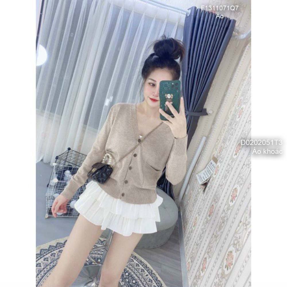 Áo khoác len cardigan phối túi gài nút gỗ cổ tim tay dài hàng đẹp QC!