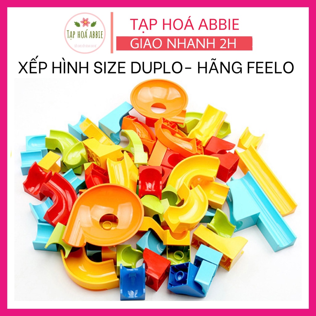 Đồ chơi xếp hình lắp ráp cho bé sáng tạo, gạch loại to, mảnh ghép cầu trượt size duplo, hãng FEELO