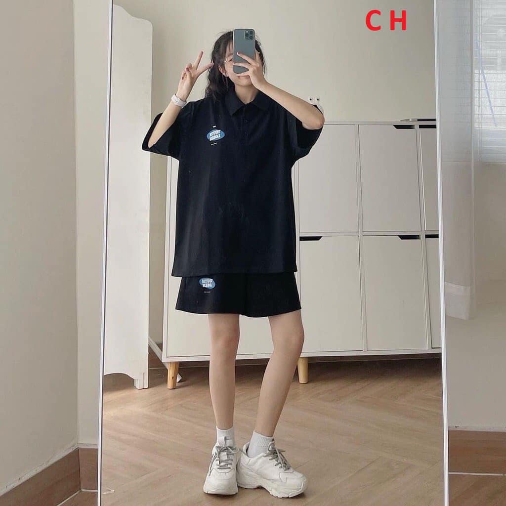 Sét đùi polo logo YOUTH Chất cotton su mịn đẹp Fom thụng unisex