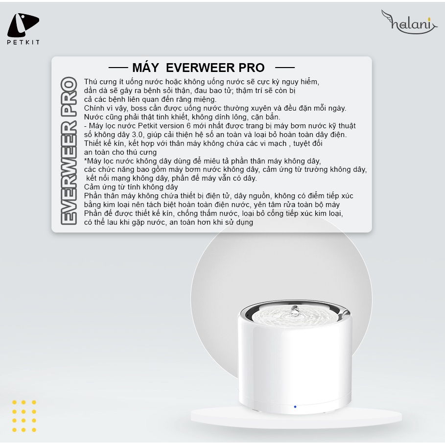 Máy Uống Nước Cho Mèo Petkit, Máy Lọc Nước Không Dây Everweer Pro Kết Nối App