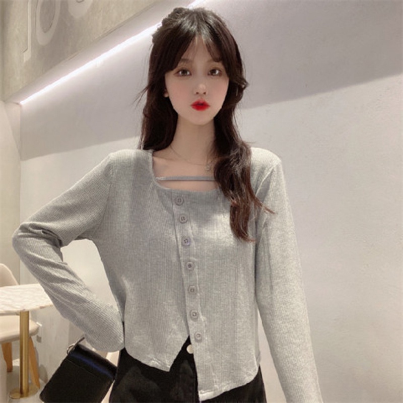 IELGY   Áo Kiểu Dáng Ôm Thiết Kế Không Đồng Đều Dễ Phối Đồ Thời Trang Cho Nữ