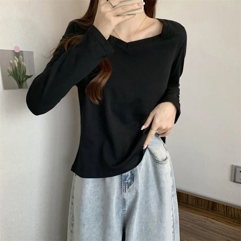 COZOK Áo Thun Tay Dài Cổ Vuông Dáng Ôm Thời Trang Cá Tính Cho Nữ