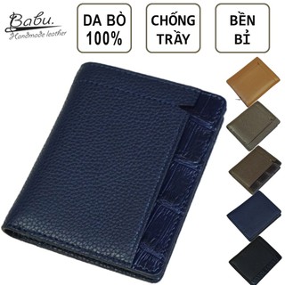 Ví da bò xanh navy dáng đứng cho nam, ví da nam cao cấp chất da mềm 100% da thật wl194