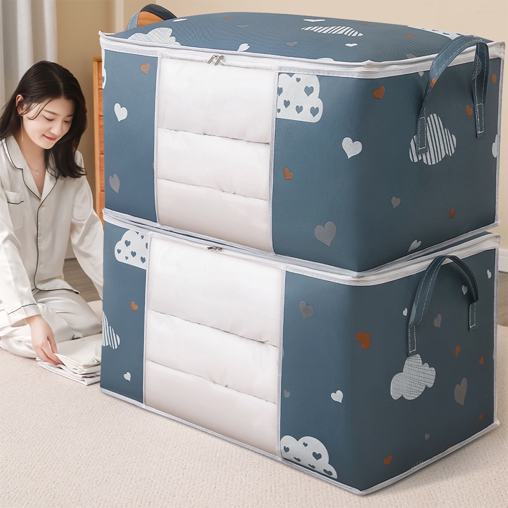 <Video Review> Túi Xọt Vải Chống Thấm Nước Sức Chứa Lớn Đựng Quần Áo Chăn Màn Mền Đệm Gối Chống Bụi Hình Mây 75L U041