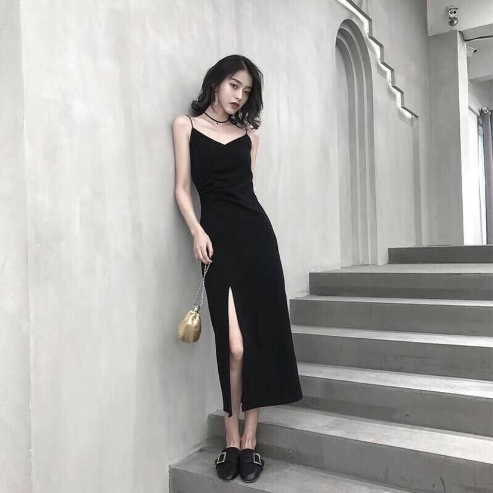 COZOK Đầm Sát Nách Cổ Chữ V Xẻ Tà Quyến Rũ Hợp Thời Trang