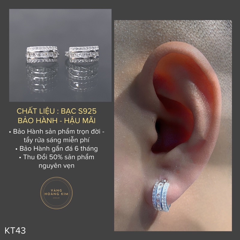 KHUYÊN TAI TRÒN CHUẨN BẠC S925 ĐÁ GUET