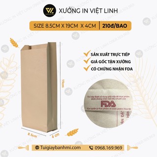 240đ/Túi Combo 1000 Túi Bánh Mì Trơn 9.5x4x19cm Giấy Kraft Siêu Đẹp + Tiêu Chuẩn An Toàn Thực Phẩm
