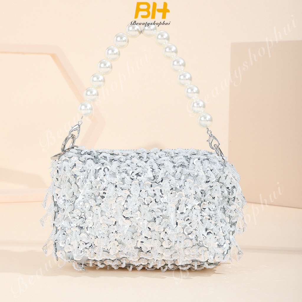 Ví Cầm Tay Đính Hạt Cườm Lấp Lánh Kiểu Mới Cho Nữ