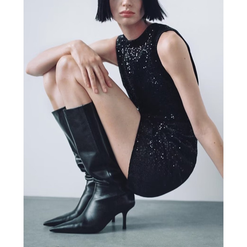 Made in Morocco - Đầm Zara trơn đen sequins không tay sang đẹp DT7SQG55N10