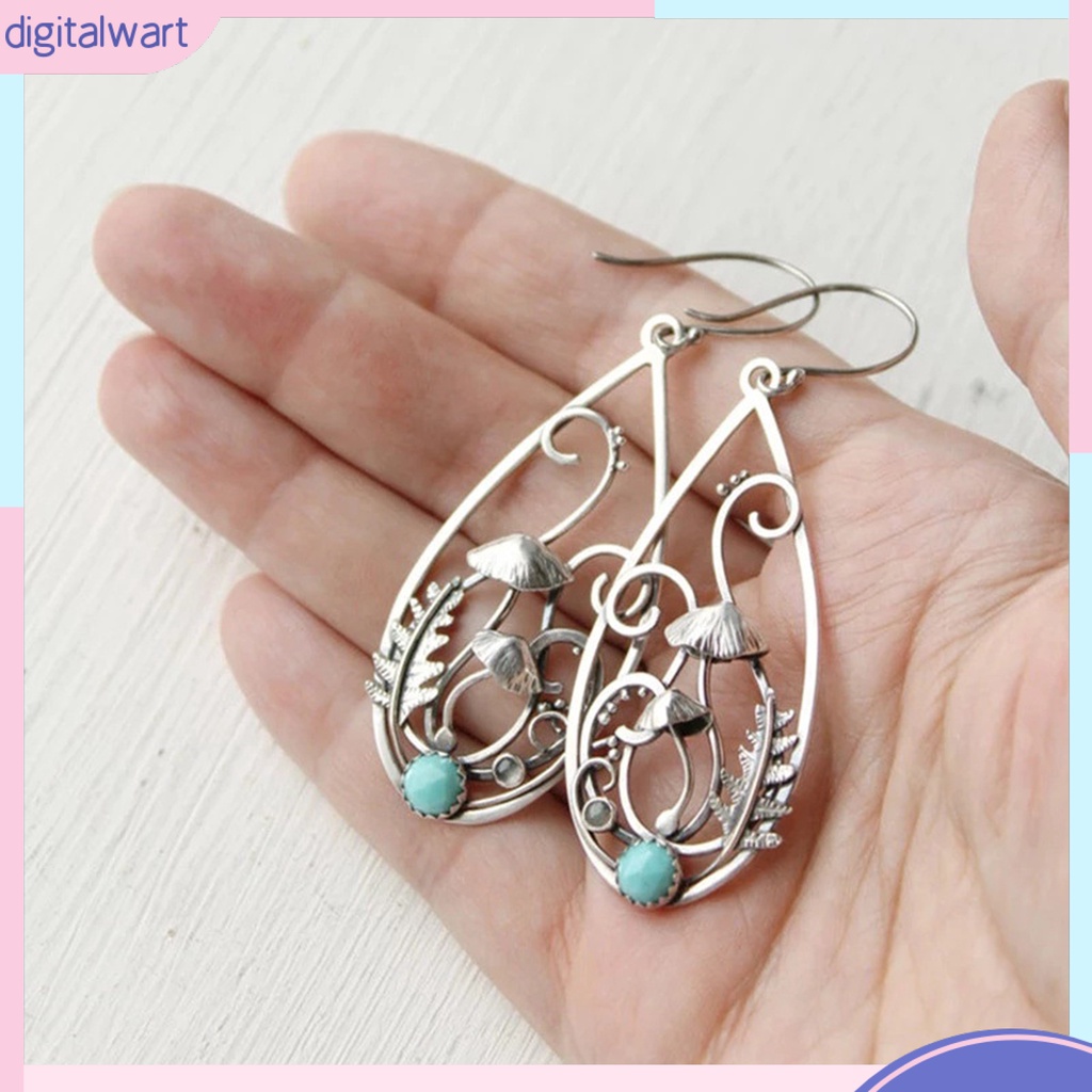 1 Đôi Bông Tai Hình Nấm Đính Đá Ngọc Lam Giả Phong Cách Retro Dành Cho Nữ