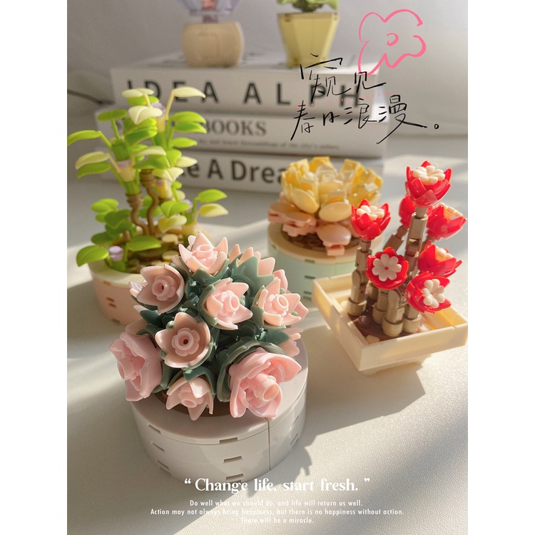 Bộ Đồ Chơi Lắp Ráp Đồ  trang trí  DIY WINWORLD Chậu Hoa Sen Đá  cây mini Sáng Tạo
