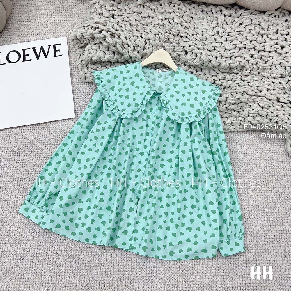 Áo kiểu babydoll họa tiết cổ bèo tay dài hàng QC