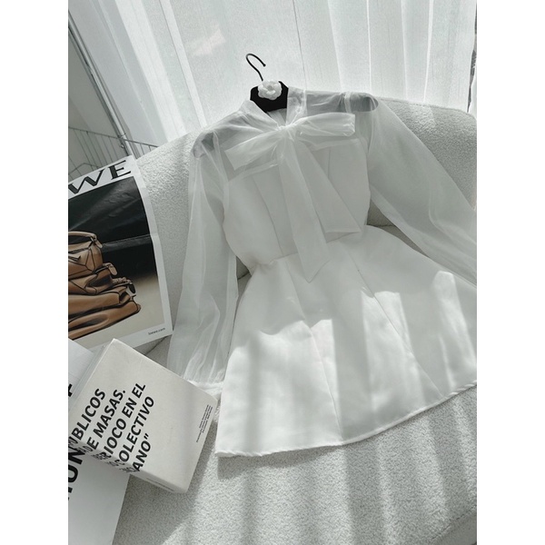 Đầm trắng phối nơ tiểu thư - Chitchitstore
