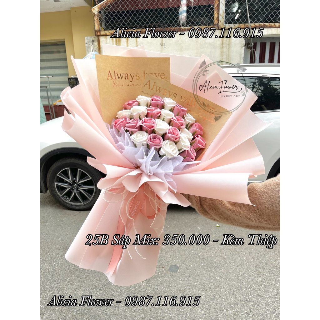 BÓ 25 BÔNG HOA SÁP MIX GIẤY - TẶNG KÈM THIỆP