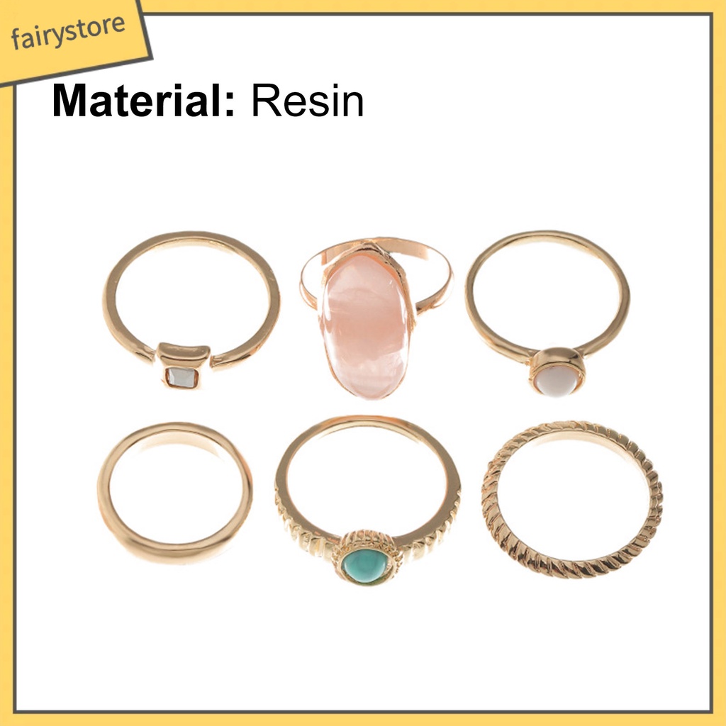 Bộ 6 Nhẫn Đeo Tay Bằng Hợp Kim Phong Cách Vintage Thanh Lịch Dành Cho Nữ / Fairy1 / 6 Chiếc