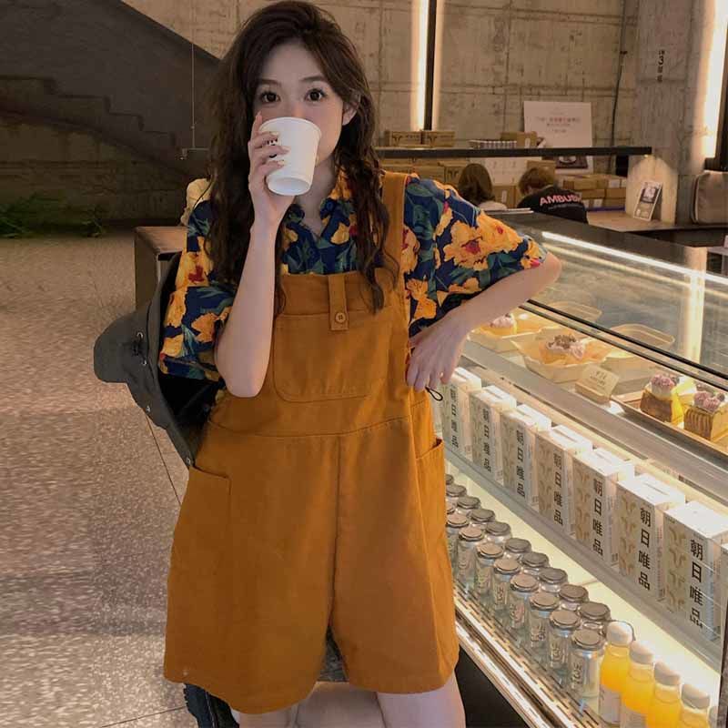 Bộ Áo Sơ Mi + Quần Yếm Ngắn Lưng Cao Dáng Rộng Thời Trang Mùa Hè Hàng Mới Dành Cho Bạn Nữ | BigBuy360 - bigbuy360.vn