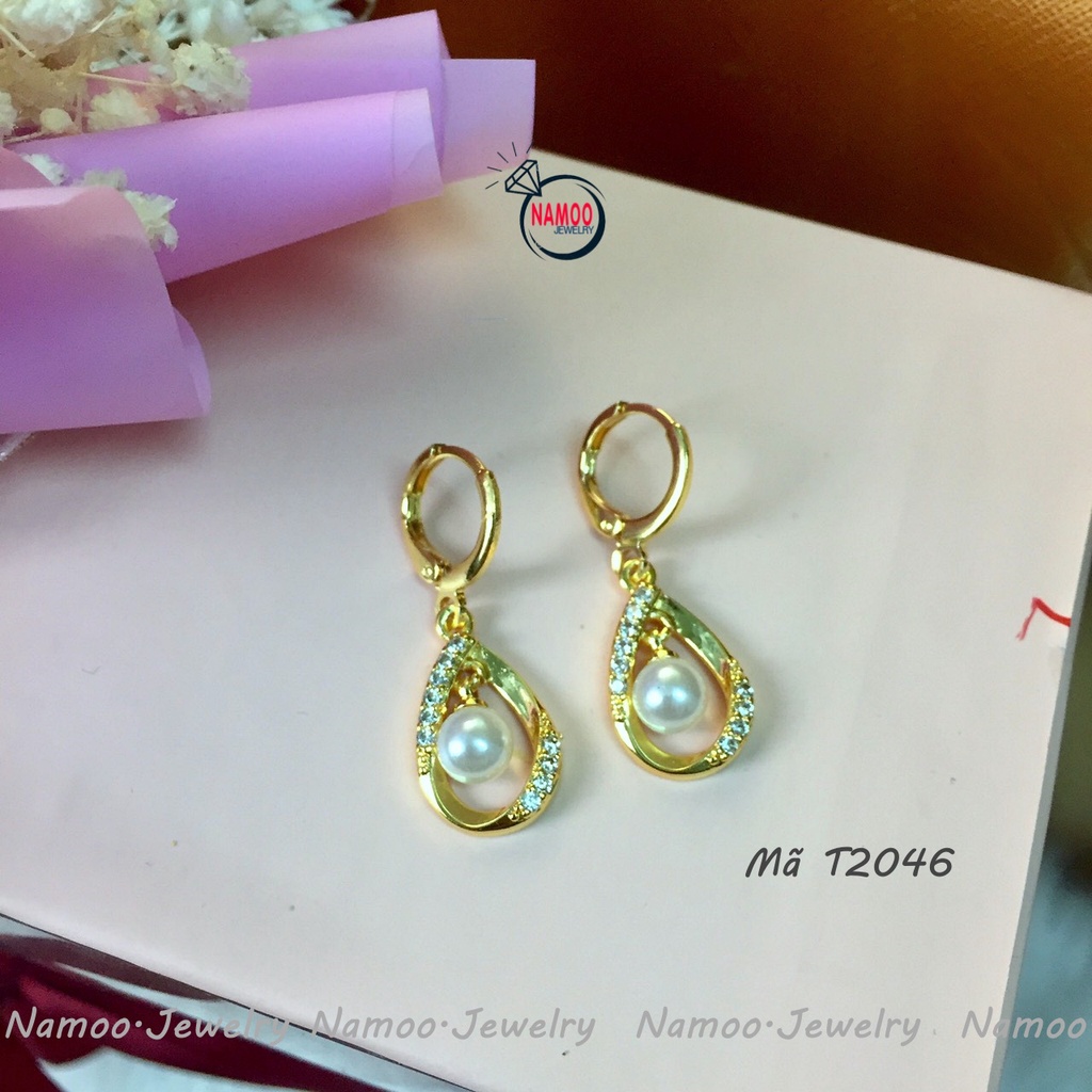 Khuyên Tai Khóa Tròn hạt Ngọc Nhỏ Thả T2046 Đẹp Cho Nữ
