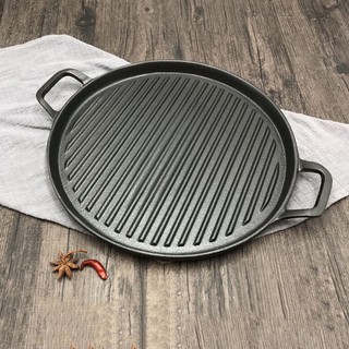Chảo gang nướng tròn BBQ có rãnh chống dính tự nhiên dùng bếp từ, bếp gas, bếp than, bếp điện