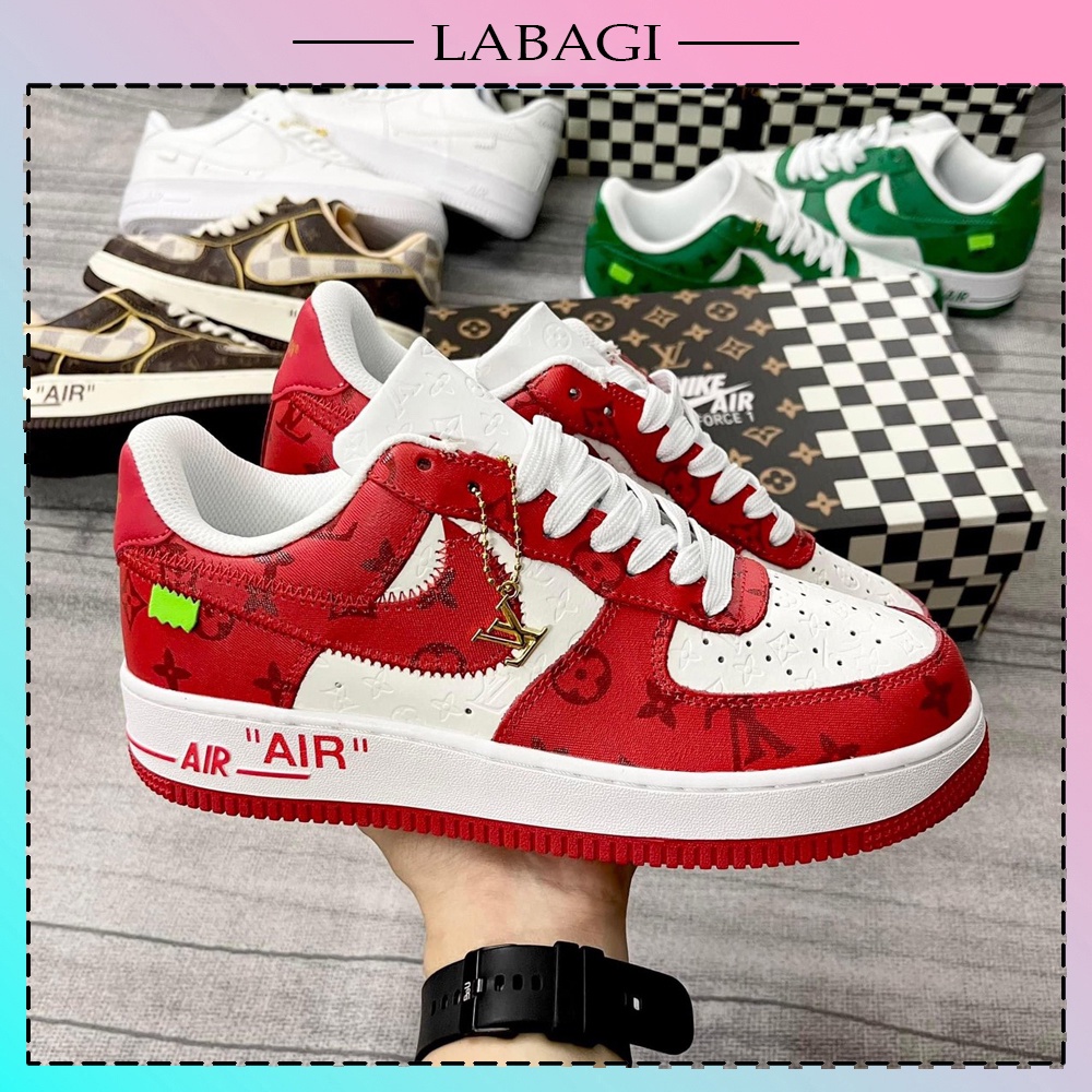 Nike LV Màu Đỏ Cao Cấp Full Phụ Kiện, Giày Sneaker Nike AF1 LV Nam Nữ Hot Trend