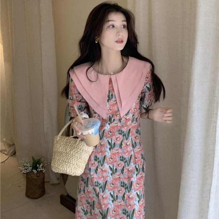 Đầm Cổ Thủy Thủ Hai Lớp Họa Tiết Hoa Xinh Xắn Thời Trang Cho Bé Gái