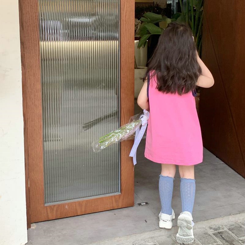 Đầm Thun Hai Dây Dáng Dài In Chữ Thời Trang Cho Bé Gái 1-6 Tuổi