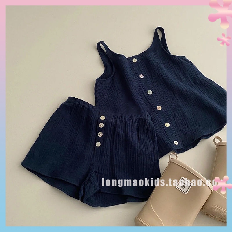 Bộ Áo Hai Dây Phối Quần Short Mỏng Phong Cách Hàn Quốc Thời Trang Mùa Hè Mới 2023 Cho Bé Gái