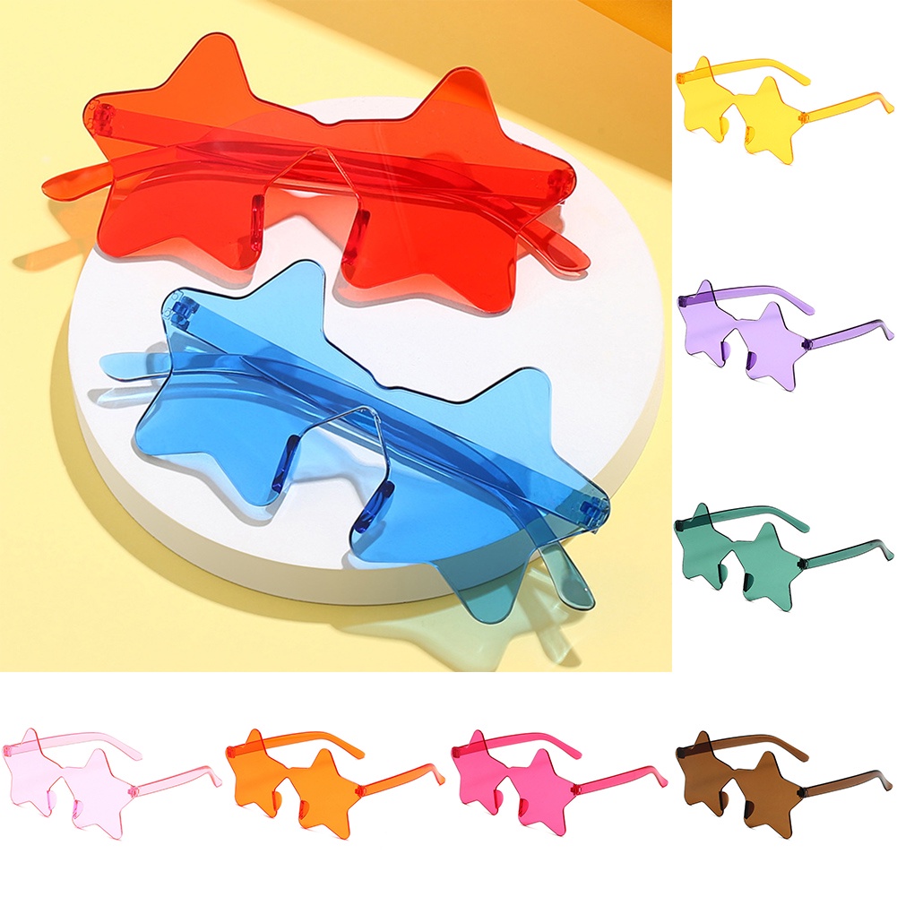Kính Mát Không Gọng Hình Ngôi Sao Năm Cánh Bằng Nhựa Trong Suốt Thời Trang