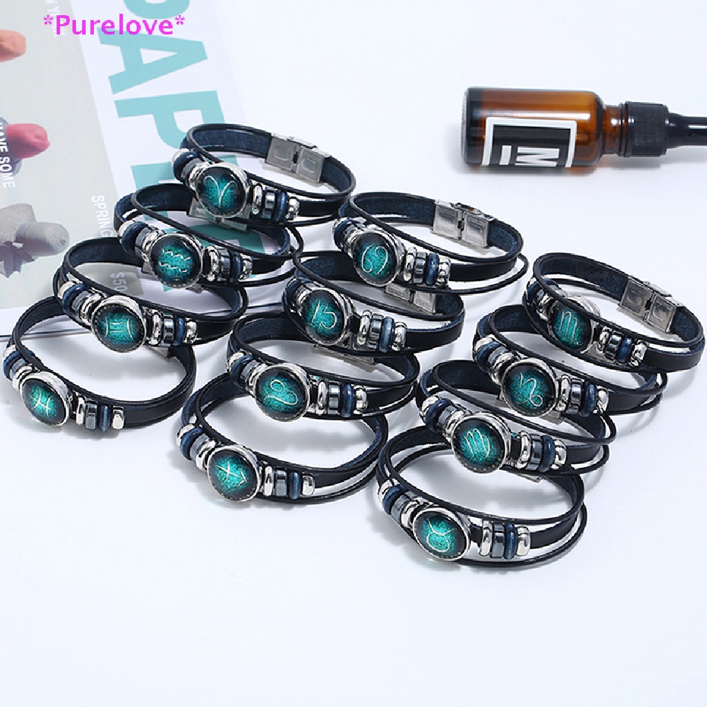 Vòng Đeo Tay Bằng Da Dệt Tay Họa Tiết 12 Cung Hoàng Đạo Độc Đáo Mới Áo Thun Thiết Kế Mới Năng Động Thời Trang