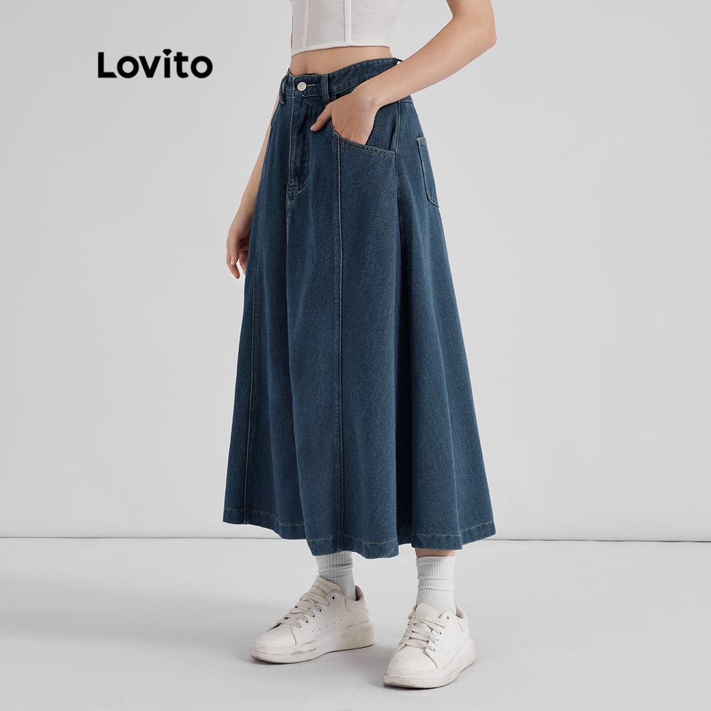 (Vật phẩm thiết yếu) Váy denim nữ có túi cơ bản giản dị